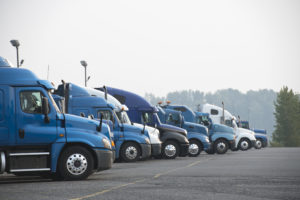 A lineup of semi trucks